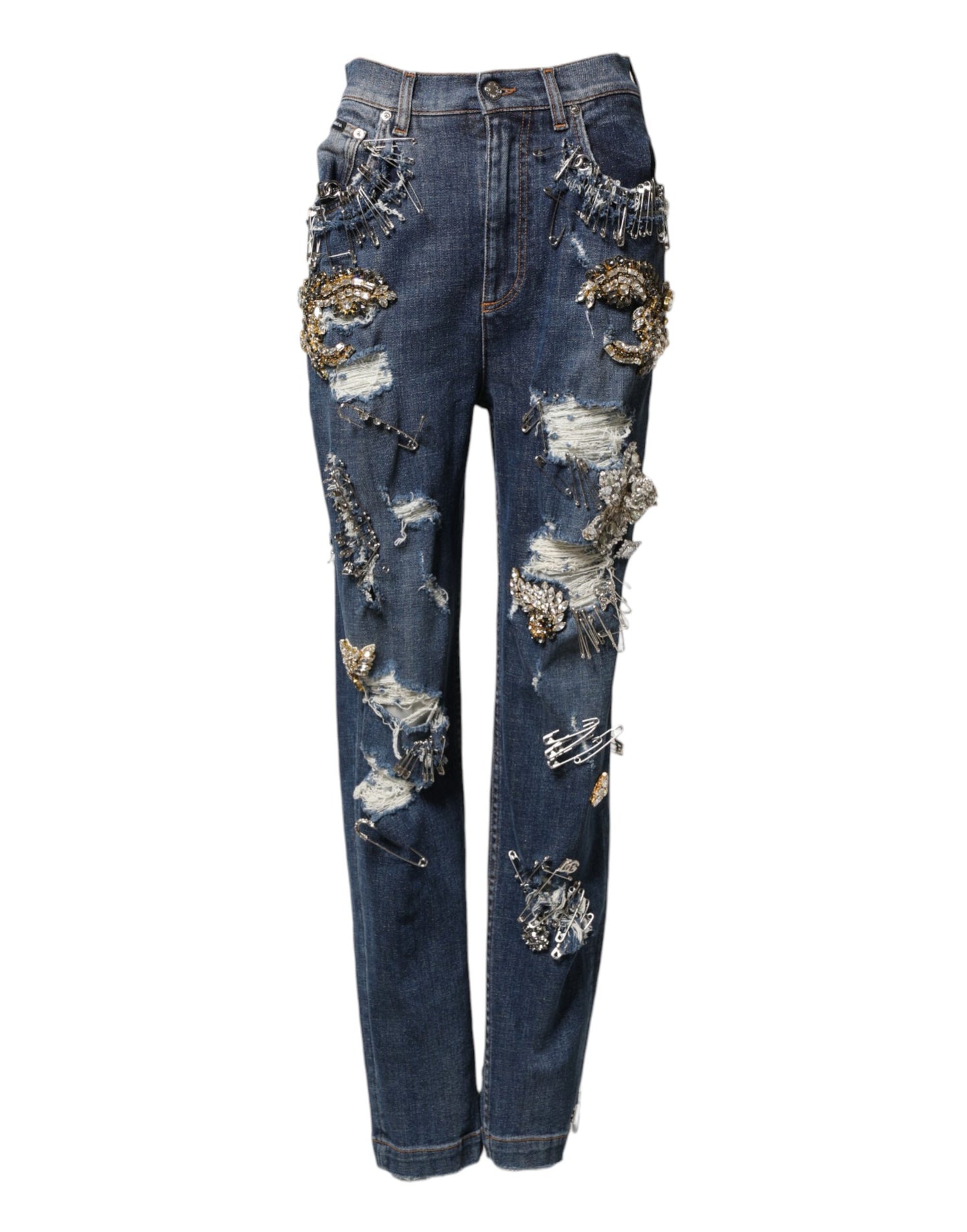 Dolce & Gabbana Blaue Baumwoll-Jeans mit Strass-Verzierungen