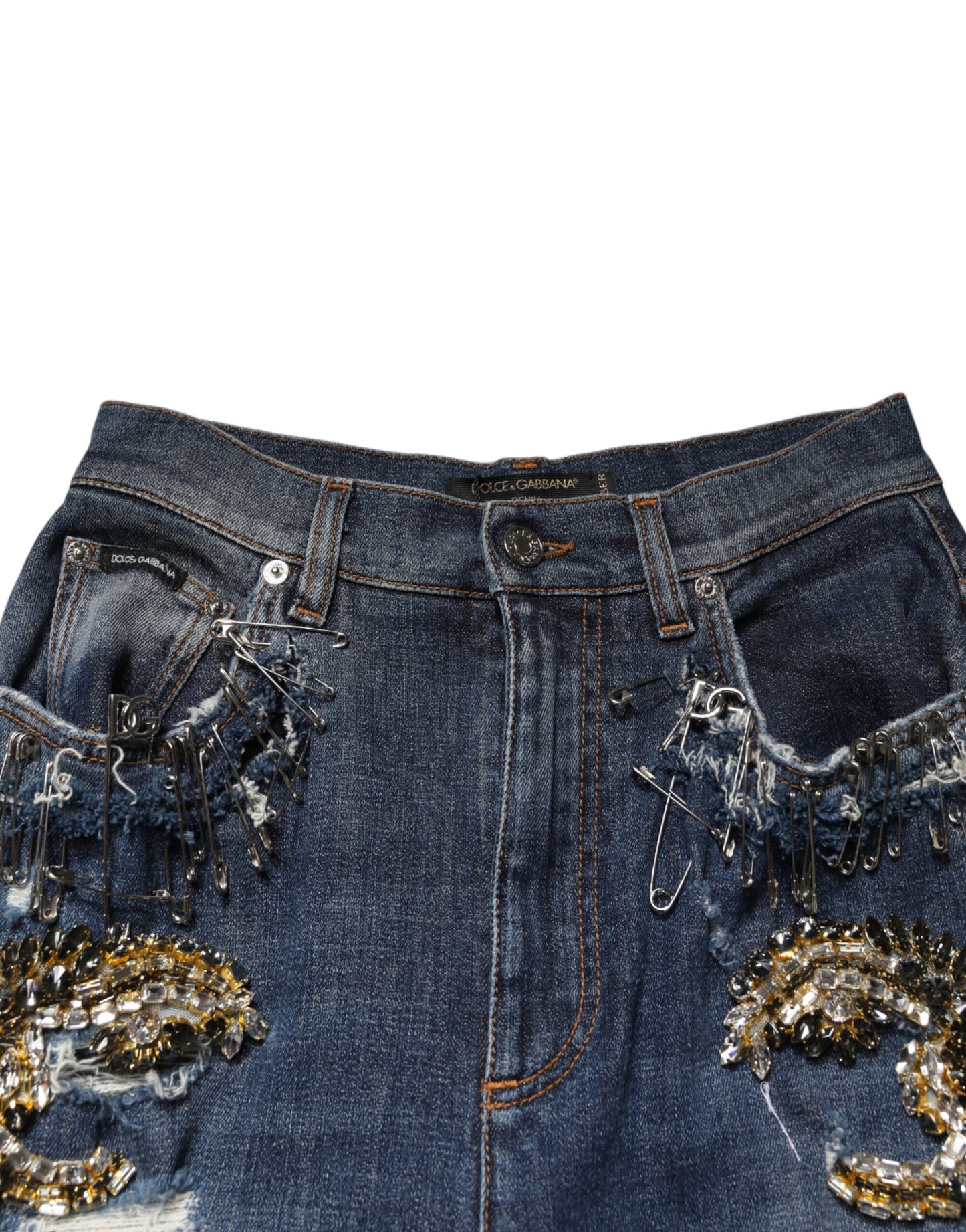 Dolce & Gabbana Blaue Baumwoll-Jeans mit Strass-Verzierungen