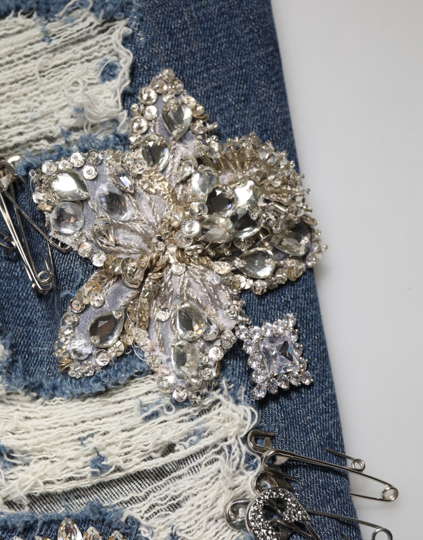Dolce & Gabbana Blaue Baumwoll-Jeans mit Strass-Verzierungen