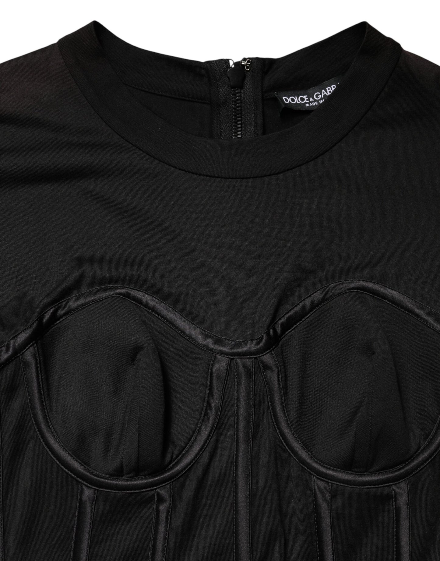 Dolce & Gabbana Schwarzes Baumwoll-Korsett-Bustier-T-Shirt mit kurzen Ärmeln