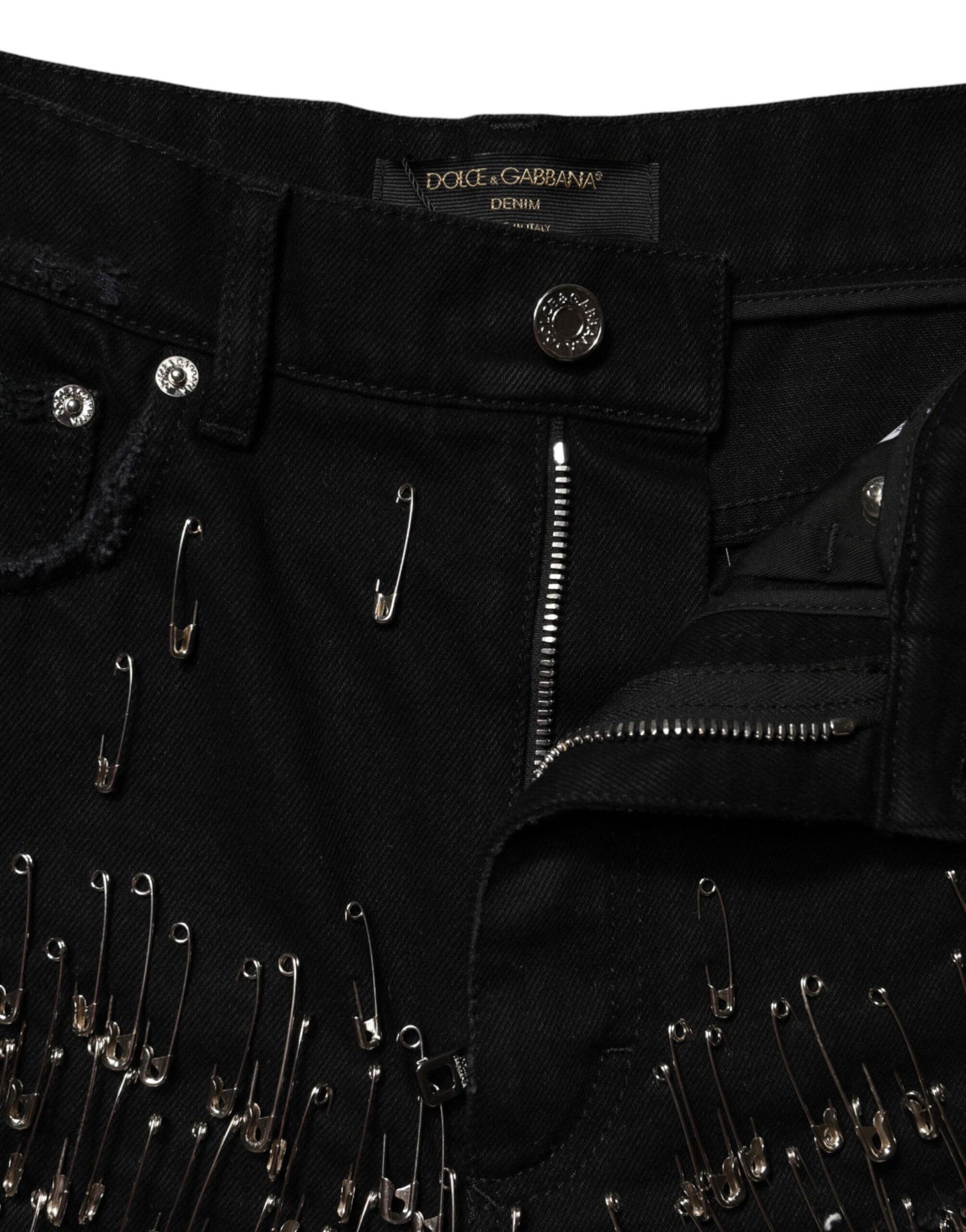 Dolce & Gabbana Schwarze Hot Pants aus Baumwoll-Denim mit Nadel-Details