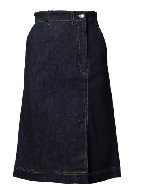 Dolce & Gabbana Dunkelblauer Baumwoll-A-Linien-Denim-Midi-Rock