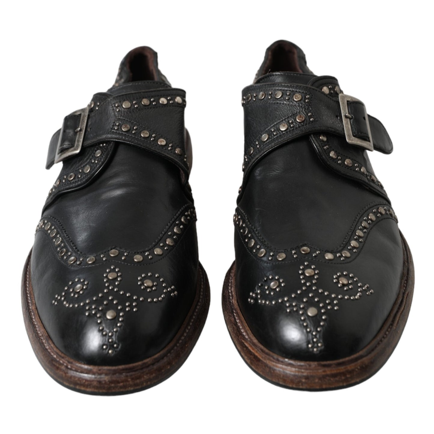 Dolce & Gabbana Schwarze Leder-Monk-Schuhe mit Nieten