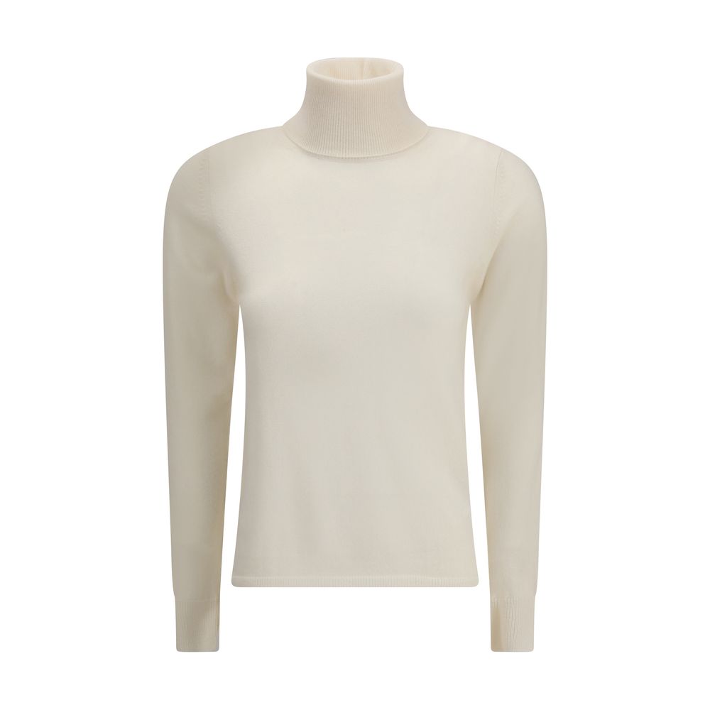 Max Mara Weißer Wollrollkragenpullover