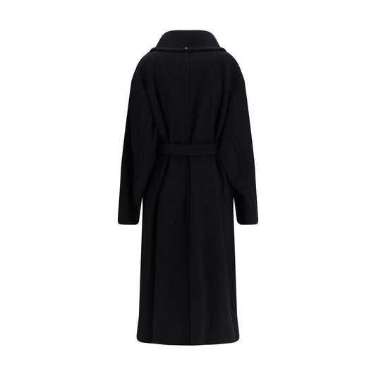 Max Mara Schwarzer Fleece-Wollmantel