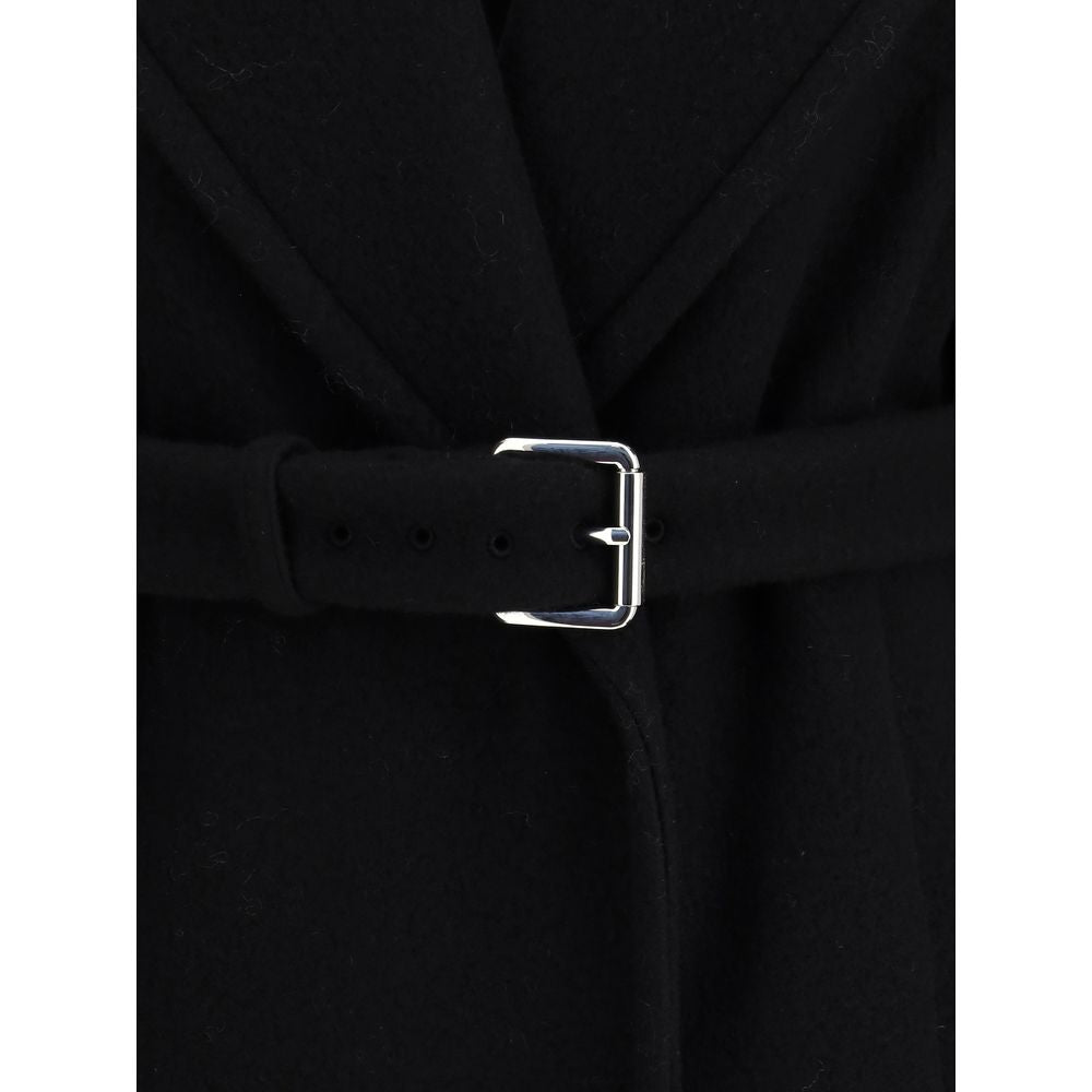 Max Mara Schwarzer Fleece-Wollmantel
