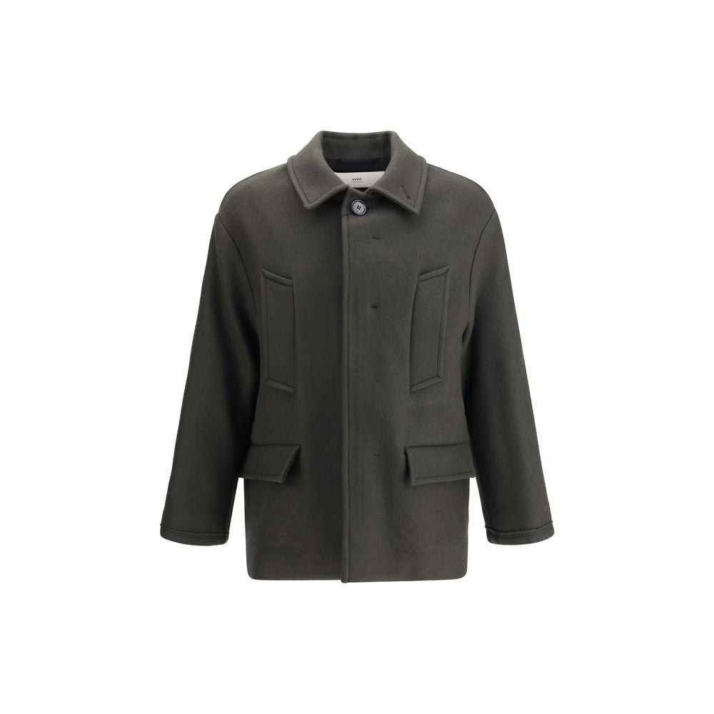 Ami Paris Grauer Wollmantel aus Fleece