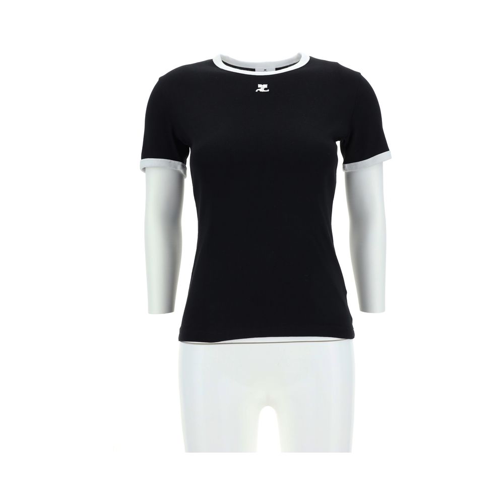Courrèges Schwarzes Baumwoll-T-Shirt